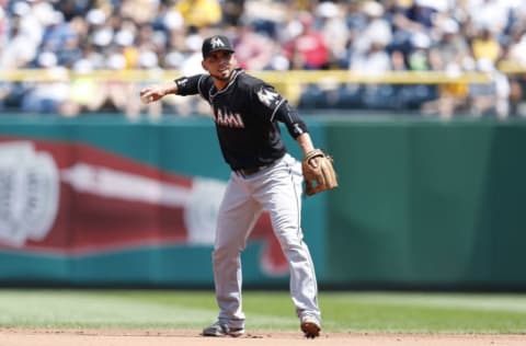 PITTSBURGH, PA – JULY 22: Omar Infante #12 of the Miami Marlins. (Photo by Joe Robbins/Getty Images)