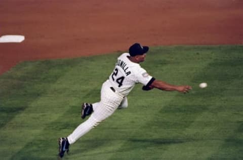 25 Oct 1997: Third baseman Bobby Bonilla of the Florida Marlins in action during the sixth game of the World Series against the Cleveland Indians at Pro Player Stadium in Miami, Florida. The Indians won the game 4-1 forcing the series to a seventh game. Mandatory Credit: Doug Pensinger /Allsport