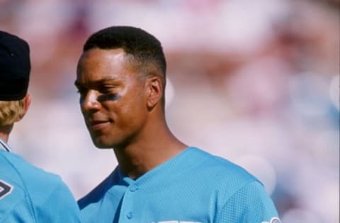 7 Mar 1997: Moises Alou of the Florida Marlins during the Marlins 11-5 win over the Cleveland Indians at the Space Coast Stadium in Viera, Florida.