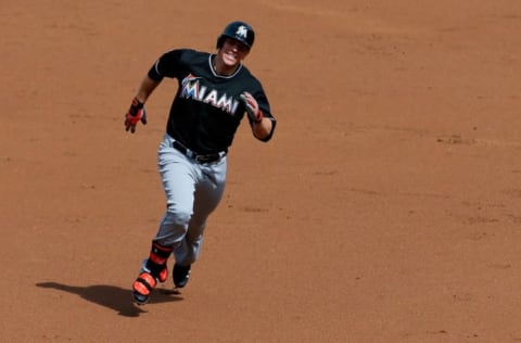 NEW YORK, NY – SEPTEMBER 15: Logan Morrison #5 of the Miami Marlins. (Photo by Mike Stobe/Getty Images)