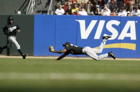 SAN FRANCISCO – SEPTEMBER 30: Right fielder Juan Encarnacion #43 of the Florida Marlins. (Photo by Jed Jacobsohn/Getty Images)