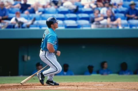 8 Mar 1999: Catcher John Roskos #19 of the Florida Marlins at bat during the Spring Training game against the Kansas City Royals at the Baseball City Stadium in Haines City, Florida. The Royals defeated the Marlins 8-4. Mandatory Credit: Andy Lyons /Allsport