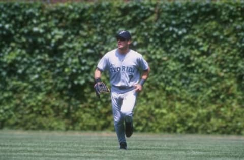 3 Jun 1998: Mark Kotsay #7 of the Florida Marlins. Mandatory Credit: Matthew Stockman /Allsport