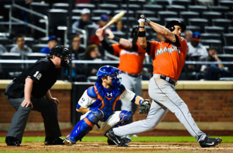 NEW YORK, NY – SEPTEMBER 17: Garrett Jones #46 of the Miami Marlins. (Photo by Alex Goodlett/Getty Images)