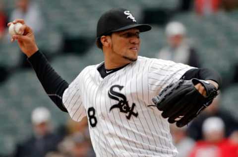 CHICAGO, IL – MAY 9: Hector Noesi #48 of the Chicago White Sox pitches against the Cincinnati Reds during the first inning in the first game of a doubleheader on May 9, 2015 at U.S. Cellular Field in Chicago, Illinois. (Photo by Jon Durr/Getty Images)