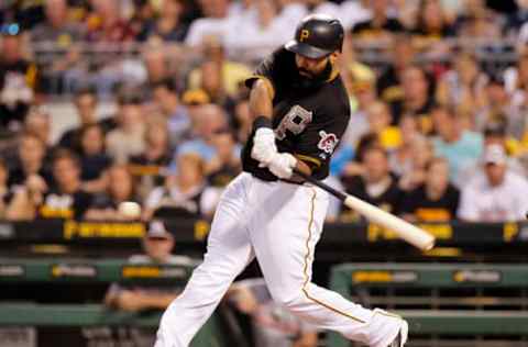 PITTSBURGH, PA – MAY 25: Pedro Alvarez #24 of the Pittsburgh Pirates hits a solo home run in the sixth inning during the game against the Miami Marlins at PNC Park on May 25, 2015 in Pittsburgh, Pennsylvania. (Photo by Justin K. Aller/Getty Images)