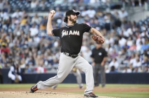 SAN DIEGO, CA – JULY 24: Dan Haren #15 of the Miami Marlins. (Photo by Denis Poroy/Getty Images)