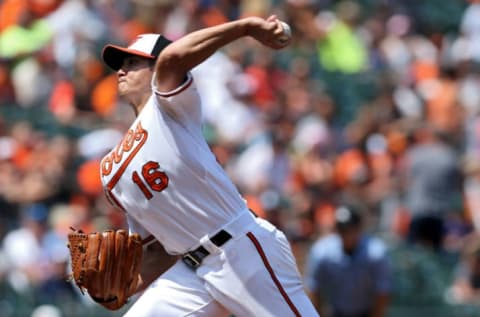 BALTIMORE, MD – AUGUST 16: Starting pitcher Wei-Yin Chen #16 of the Baltimore Orioles works the first inning against the Oakland Athletics at Oriole Park at Camden Yards on August 16, 2015 in Baltimore, Maryland. (Photo by Patrick Smith/Getty Images)