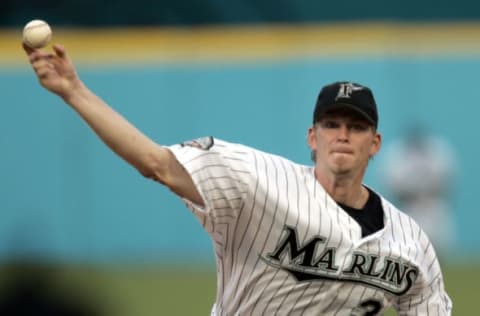 MIAMI – JUNE 15: Pitcher A.J. Burnett #34 of the Florida Marlins. (Photo by Eliot J. Schechter/Getty Images)