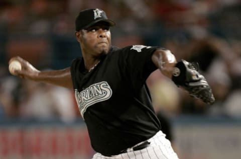 MIAMI – JULY 10: Pitcher Armando Benitez #49 of the Florida Marlins pitches against the New York Mets July 10, 2004 at Pro Player Stadium in Miami, Florida. Florida defeated the New York 5-2. (Photo by Eliot J. Schechter/Getty Images)