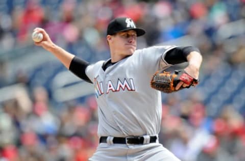 WASHINGTON, DC – APRIL 10: Tom Koehler #34 of the Miami Marlins pitches in the first inning against the Washington Nationals at Nationals Park on April 10, 2016 in Washington, DC. (Photo by Greg Fiume/Getty Images)