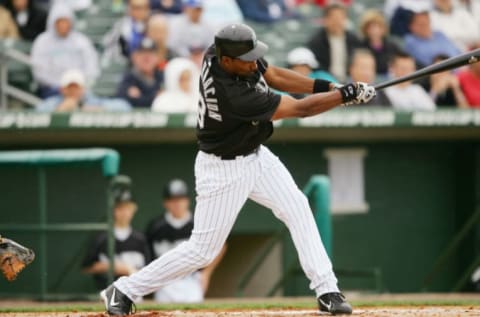 JUPITER, FL – MARCH 3 : Outfielder Juan Encarnacion #43 of the Florida Marlins. (Photo by Elsa/Getty Images)