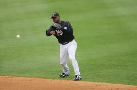 JUPITER, FL – MARCH 3 : Infielder Luis Castillo #1 of the Florida Marlins. (Photo by Elsa/Getty Images)