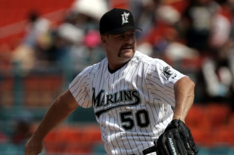 MIAMI – MAY 29: Pitcher Todd Jones #50 of the Florida Marlins. (Photo by Eliot J. Schechter/Getty Images)