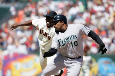 SAN FRANCISCO – JULY 23: Lenny Harris of the Florida Marlins. (Photo by Don Smith /MLB Photos via Getty Images)