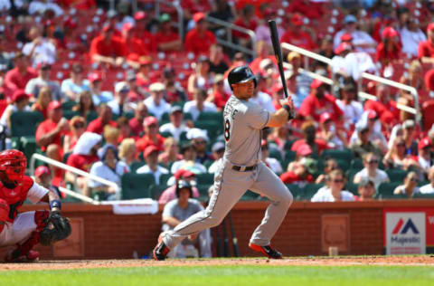 ST. LOUIS, MO – JULY 17: Cole Gillespie #28 of the Miami Marlins. (Photo by Dilip Vishwanat/Getty Images)