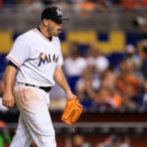 MIAMI, FL – SEPTEMBER 20: Jose Fernandez #16 of the Miami Marlins reacts during the game against the Washington Nationals at Marlins Park on September 20, 2016 in Miami, Florida. (Photo by Rob Foldy/Getty Images)