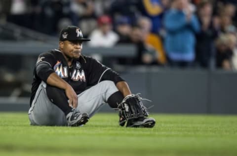 SEATTLE, WA – APRIL 19: Starting pitcher Edinson Volquez #36 of the Miami Marlins. (Photo by Stephen Brashear/Getty Images)