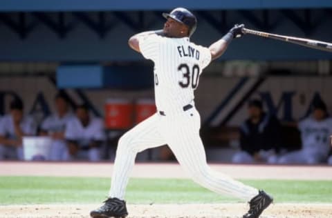 6 Apr 2000: Cliff Floyd #30 of the Florida Marlins hits at the ball during the game against the San Francisco Giants at the Pro Player Stadium in Miami, Florida. The Marlins defeated the Giants 6-5. Mandatory Credit: Andy Lyons /Allsport