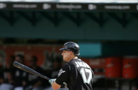 Miami, FL – SEPTEMBER 21, 2008: Mike Jacobs #17 of the Florida Marlins. (Photo by John Capella/Sports Imagery/Getty Images)