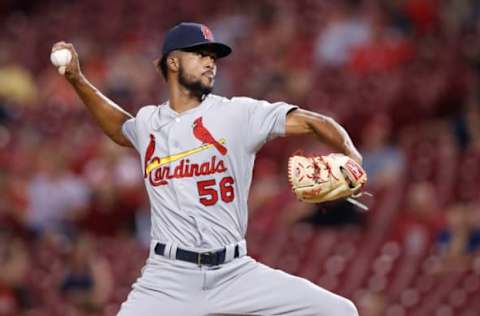 CINCINNATI, OH – SEPTEMBER 20: Sandy Alcantara #56 of the St. Louis Cardinals pitches in the eighth inning of a game against the Cincinnati Reds at Great American Ball Park on September 20, 2017 in Cincinnati, Ohio. The Cardinals won 9-2. (Photo by Joe Robbins/Getty Images)