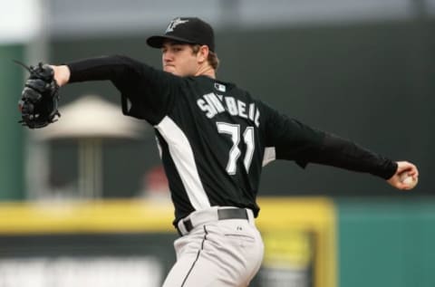 JUPITER, FL – FEBRUARY 25: Pitcher Brett Sinkbeil #71 of the Florida Marlins. (Photo by Doug Benc/Getty Images)