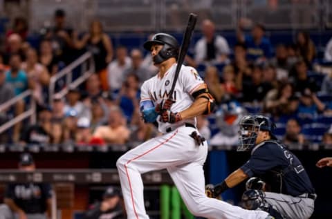 MIAMI, FL – SEPTEMBER 29: Giancarlo Stanton #27 of the Miami Marlins. (Photo by Rob Foldy/Miami Marlins via Getty Images)