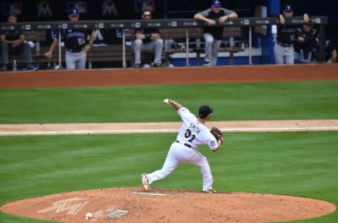 MIAMI, FL – APRIL 29: Caleb Smith #31 of the Miami Marlins pitches in the seventh inning against the Colorado Rockies at Marlins Park on April 29, 2018 in Miami, Florida. (Photo by Mark Brown/Getty Images)