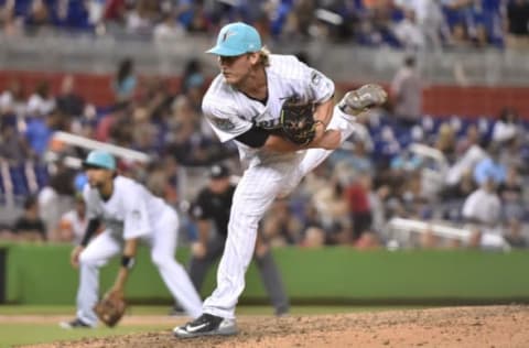 MIAMI, FL – JUNE 8: Drew Steckenrider #71 of the Miami Marlins throws a pitch during the eighth inning against the San Diego Padres at Marlins Park on June 8, 2018 in Miami, Florida. (Photo by Eric Espada/Getty Images)