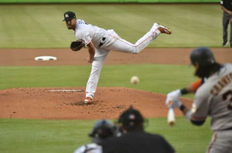 MIAMI, FL – JUNE 13: Caleb Smith #31 of the Miami Marlins throws a pitch during the first inning against the San Francisco Giants at Marlins Park on June 13, 2018 in Miami, Florida. (Photo by Eric Espada/Getty Images)