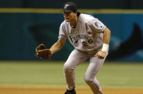 Florida Marlins first baseman Hee Seop Choi grabs an infield grounder for a putout against the Tampa Bay Devil Rays June 26, 2004. The Rays won 6 to 4. (Photo by A. Messerschmidt/Getty Images)