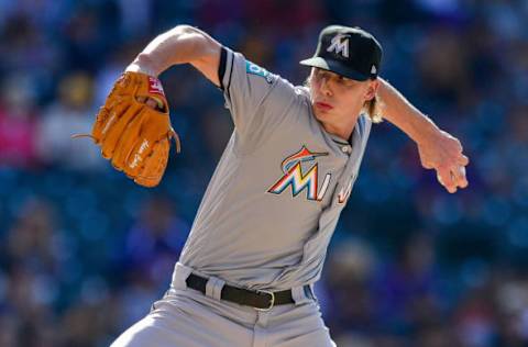 DENVER, CO – JUNE 24: Adam Conley #61 of the Miami Marlins pitches against the Colorado Rockies in the seventh inning of a game at Coors Field on June 24, 2018 in Denver, Colorado. (Photo by Dustin Bradford/Getty Images)