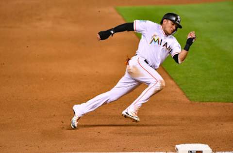 MIAMI, FL – JUNE 25: Miguel Rojas #19 of the Miami Marlins rounds third for the score in the fourth inning during the game against the Arizona Diamondbacks at Marlins Park on June 25, 2018 in Miami, Florida. (Photo by Mark Brown/Getty Images)