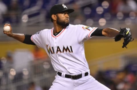 MIAMI, FL – JUNE 27: Tayron Guerrero #56 of the Miami Marlins pitches in the ninth inning during the game against the Arizona Diamondbacks at Marlins Park on June 27, 2018 in Miami, Florida. (Photo by Mark Brown/Getty Images)