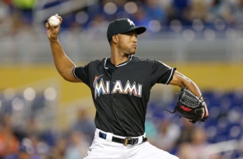 MIAMI, FL – JUNE 29: Sandy Alcantara #22 of the Miami Marlins delivers a pitch in the first inning against the New York Mets at Marlins Park on June 29, 2018 in Miami, Florida. (Photo by Michael Reaves/Getty Images)