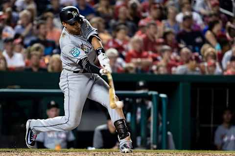 WASHINGTON, DC – JULY 06: Martin Prado #14 of the Miami Marlins at bat against the Washington Nationals during the eighth inning at Nationals Park on July 06, 2018 in Washington, DC. (Photo by Scott Taetsch/Getty Images)