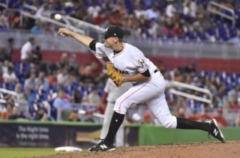 MIAMI, FL – JULY 15: Ben Meyer #51 of the Miami Marlins throws a pitch during the ninth inning against the Philadelphia Phillies at Marlins Park on July 15, 2018 in Miami, Florida. (Photo by Eric Espada/Getty Images)