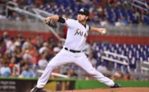 MIAMI, FL – SEPTEMBER 01: Dillon Peters pitches seven shutout innings in his debut against the Philadelphia Phillies.