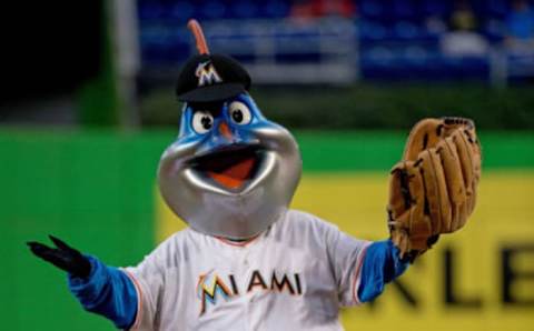 MIAMI, FL – SEPTEMBER 24: Miami Marlins mascot Billy the Marlin before the game against the Philadelphia Phillies at Marlins Park on September 24, 2014 in Miami, Florida. (Photo by Rob Foldy/Getty Images)