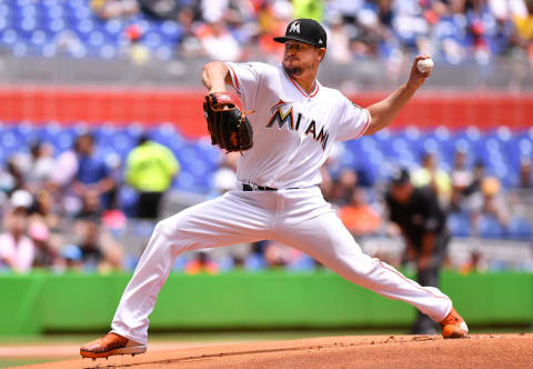 MIAMI, FL – APRIL 29: Caleb Smith #31 of the Miami Marlins pitches in the first inning against the Colorado Rockies at Marlins Park on April 29, 2018 in Miami, Florida. (Photo by Mark Brown/Getty Images)