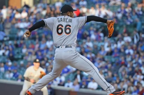 CHICAGO, IL – MAY 07: Starting pitcher Jarlin Garcia #66 of the Miami Marlins delivers the ball against the Chicago Cubs at Wrigley Field on May 7, 2018 in Chicago, Illinois. (Photo by Jonathan Daniel/Getty Images)