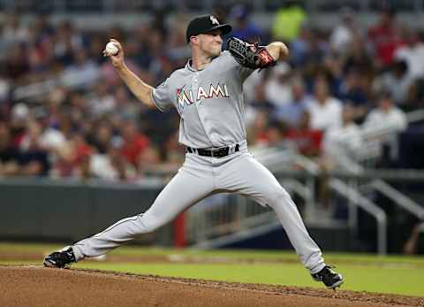 ATLANTA, GA – AUGUST 14: Pitcher Trevor Richards #63 of the Miami Marlins throws a pitch in the third inning against the Atlanta Braves at SunTrust Park on August 14, 2018 in Atlanta, Georgia. (Photo by Mike Zarrilli/Getty Images)