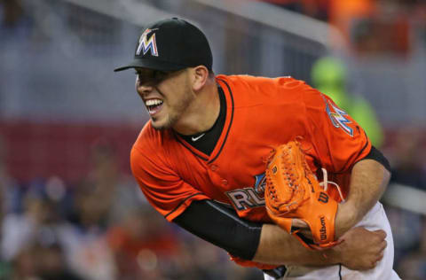 MIAMI, FL – JULY 02: Jose Fernandez #16 of the Miami Marlins. (Photo by Mike Ehrmann/Getty Images)