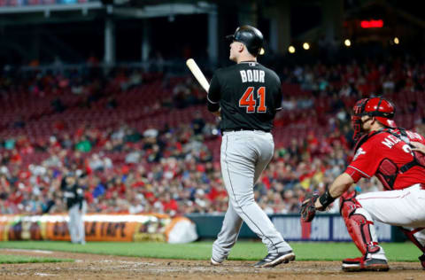 CINCINNATI, OH – MAY 5: Justin Bour #41 of the Miami Marlins. (Photo by Kirk Irwin/Getty Images)