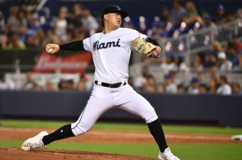 MIAMI, FL – AUGUST 13: Jordan Yamamoto #50 of the Miami Marlins. (Photo by Mark Brown/Getty Images)