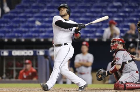 MIAMI, FLORIDA – AUGUST 29: Harold Ramirez #47 of the Miami Marlins. (Photo by Michael Reaves/Getty Images)