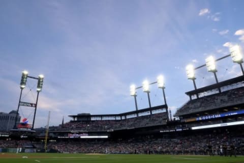 Sep 18, 2015; Detroit, MI, USA; General view of the right field lights that went out prior to the game between the Detroit Tigers and the Kansas City Royals at Comerica Park. Mandatory Credit: Rick Osentoski-USA TODAY Sports