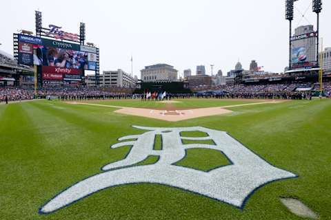 Jul 4, 2015; Detroit, MI, USA; Servicemen line the infield before the game between the Detroit Tigers and the Toronto Blue Jays at Comerica Park. Mandatory Credit: Rick Osentoski-USA TODAY Sports