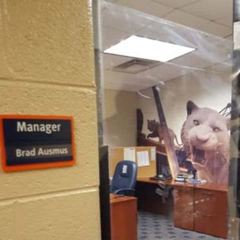 The view into Brad Ausmus‘s office during TigerFest 2016. Photo by Kristen Bentley.