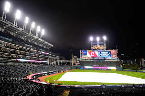 Sep 29, 2015; Cleveland, OH, USA; A general view of Progressive Field during a rain delay of a game between the Cleveland Indians and the Minnesota Twins. Mandatory Credit: David Richard-USA TODAY Sports